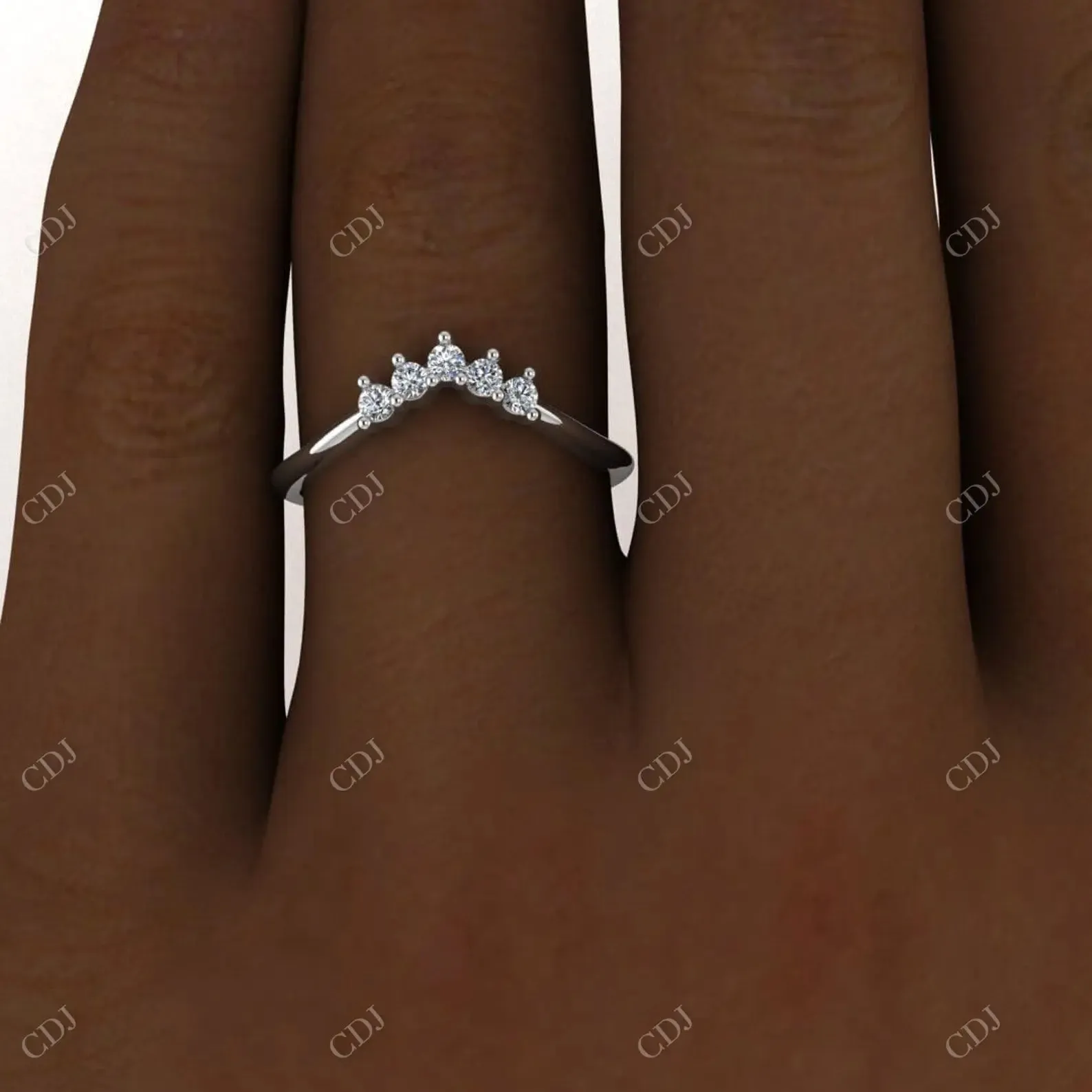0.15CTW Round Lab Grown Curved Wedding Band