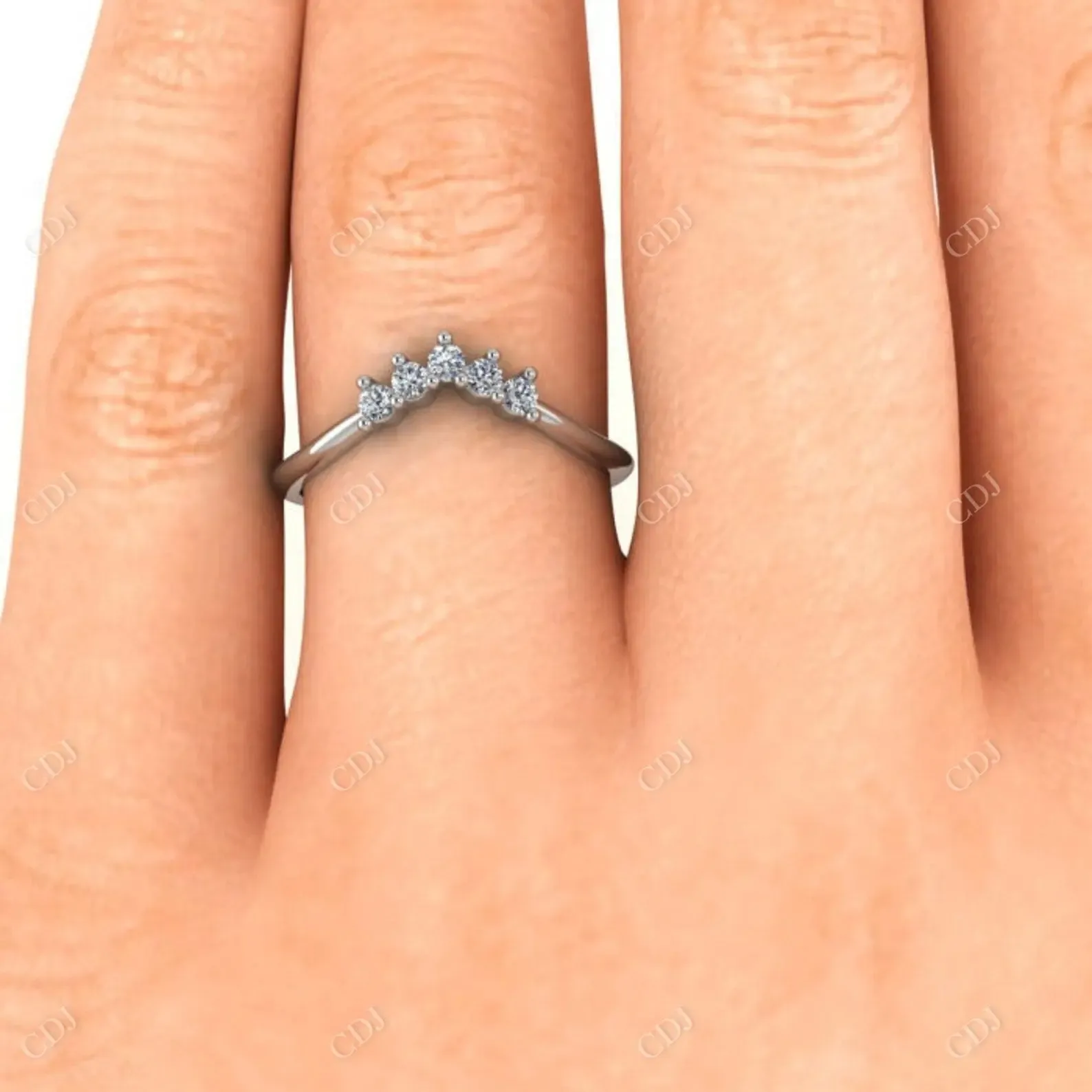 0.15CTW Round Lab Grown Curved Wedding Band