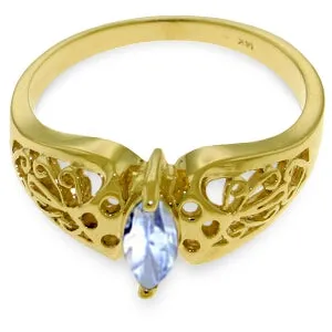 0.2 Carat 14K Solid Yellow Gold Lily Aquamarine Ring