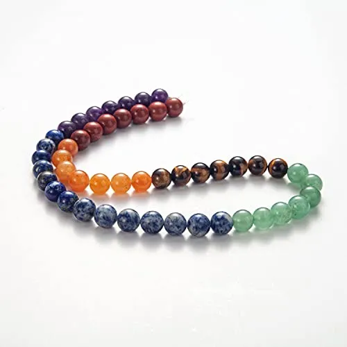 100Pcs Natural Stone Beads 8mm Chakra Round Gemstone Loose Beads with Elastic Bracelet String for Bracelets Necklace Jewelry Making