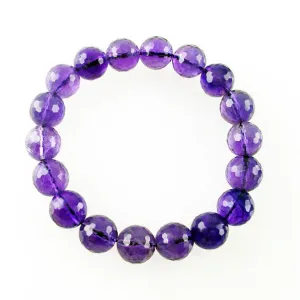 10mm A Grade 128-side Faceted Natural Amethyst Stretch Bracelet
