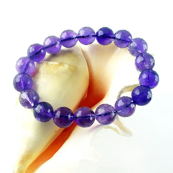 10mm A Grade 128-side Faceted Natural Amethyst Stretch Bracelet