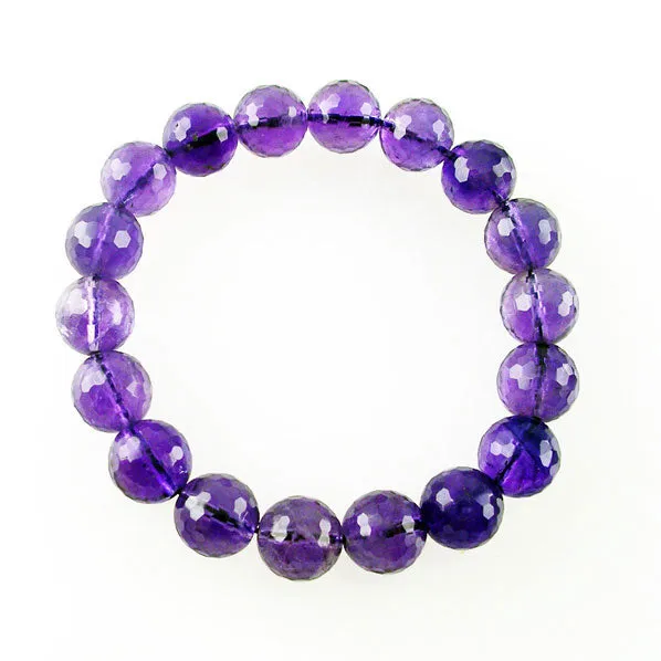 10mm A Grade 128-side Faceted Natural Amethyst Stretch Bracelet