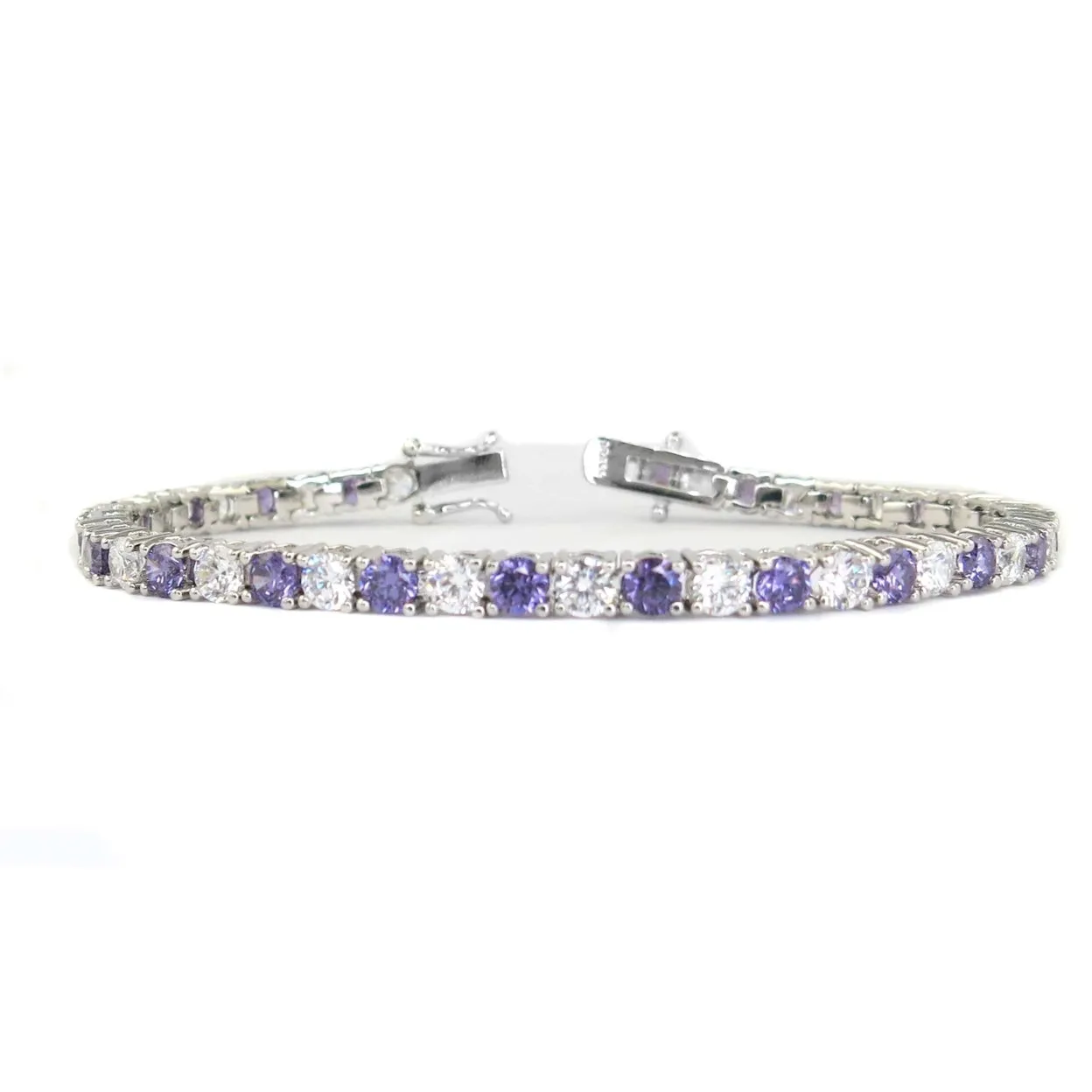 11 CTW Amethyst White Simulated Diamond Tennis Bracelet 18k White Gold 7.5"