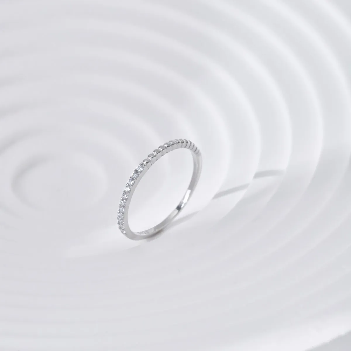 1.2mm Dainty Micro Pave Textured Thin Stacking Ring
