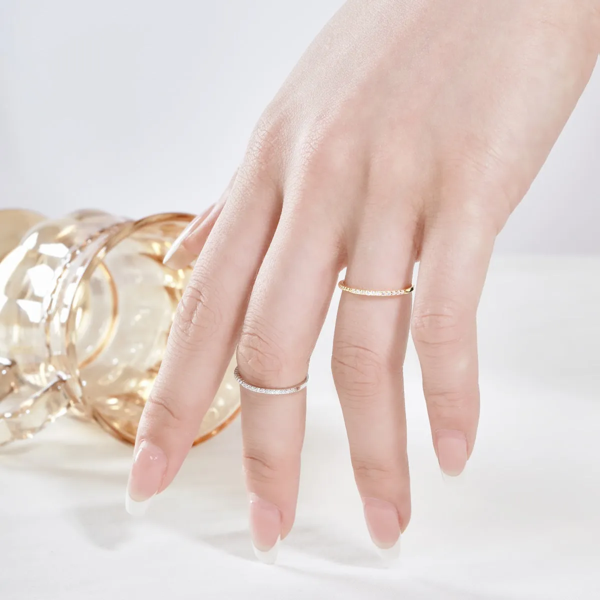 1.2mm Dainty Micro Pave Textured Thin Stacking Ring