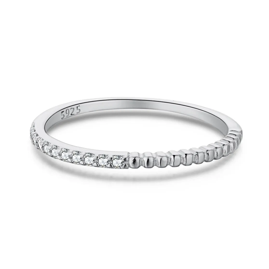 1.2mm Dainty Micro Pave Textured Thin Stacking Ring