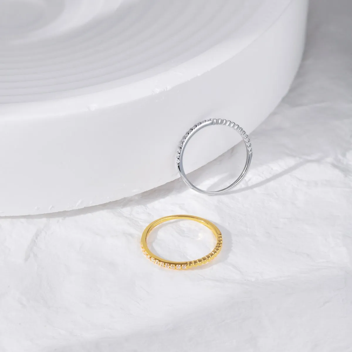 1.2mm Dainty Micro Pave Textured Thin Stacking Ring