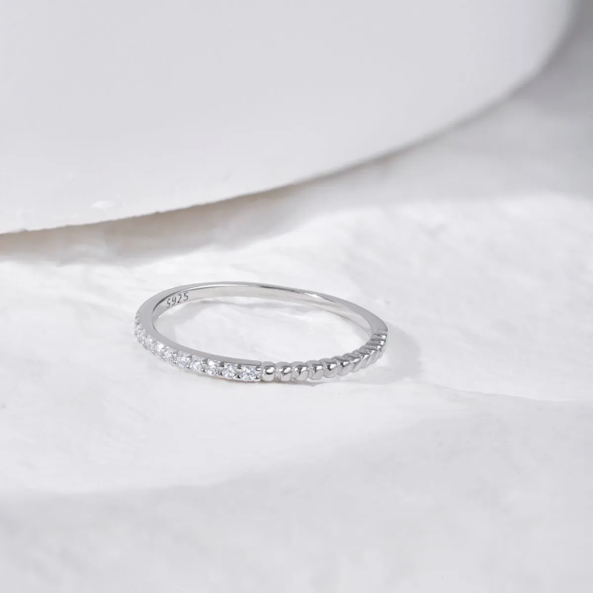 1.2mm Dainty Micro Pave Textured Thin Stacking Ring