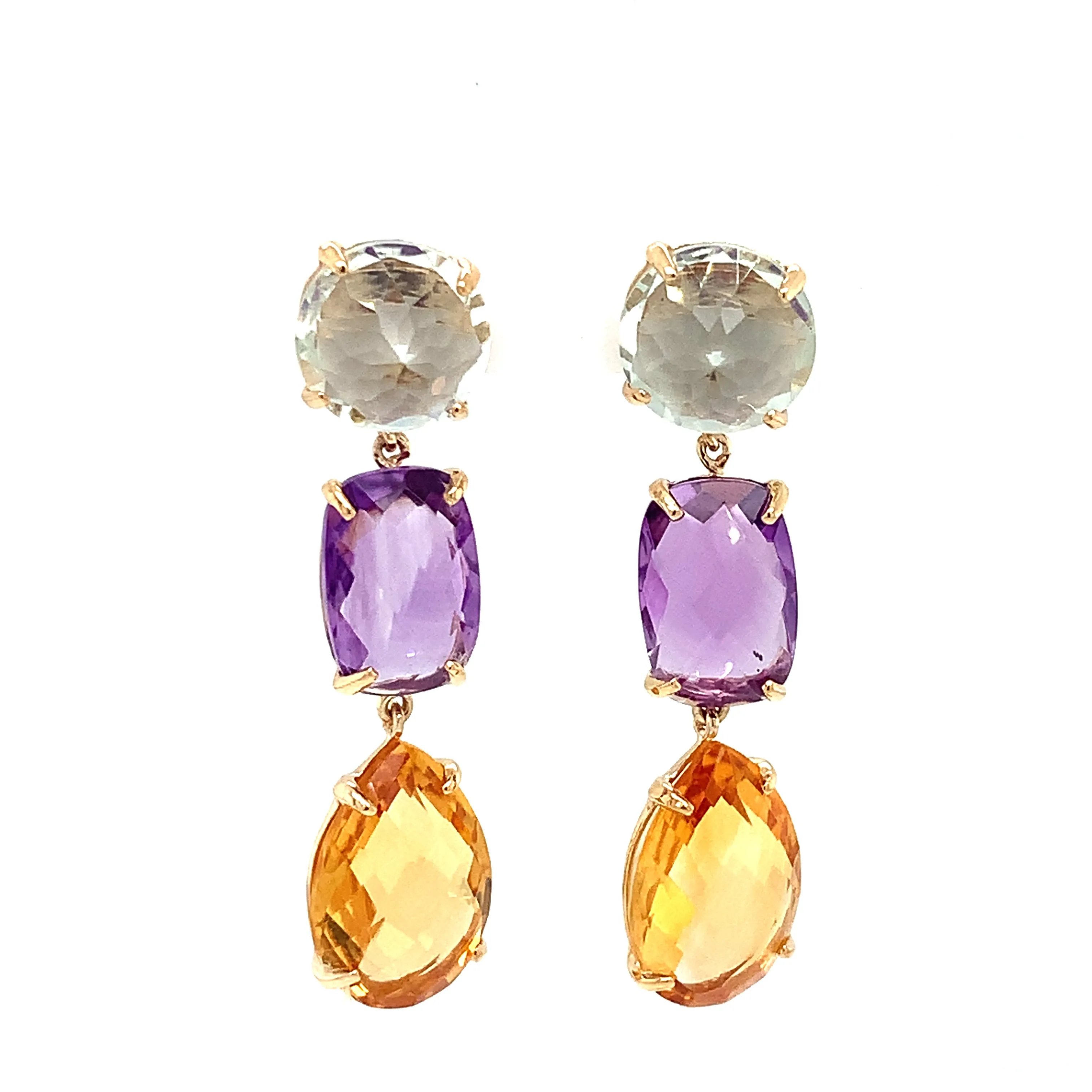 14 Karat Yellow Amethysts Gemstone Earrings