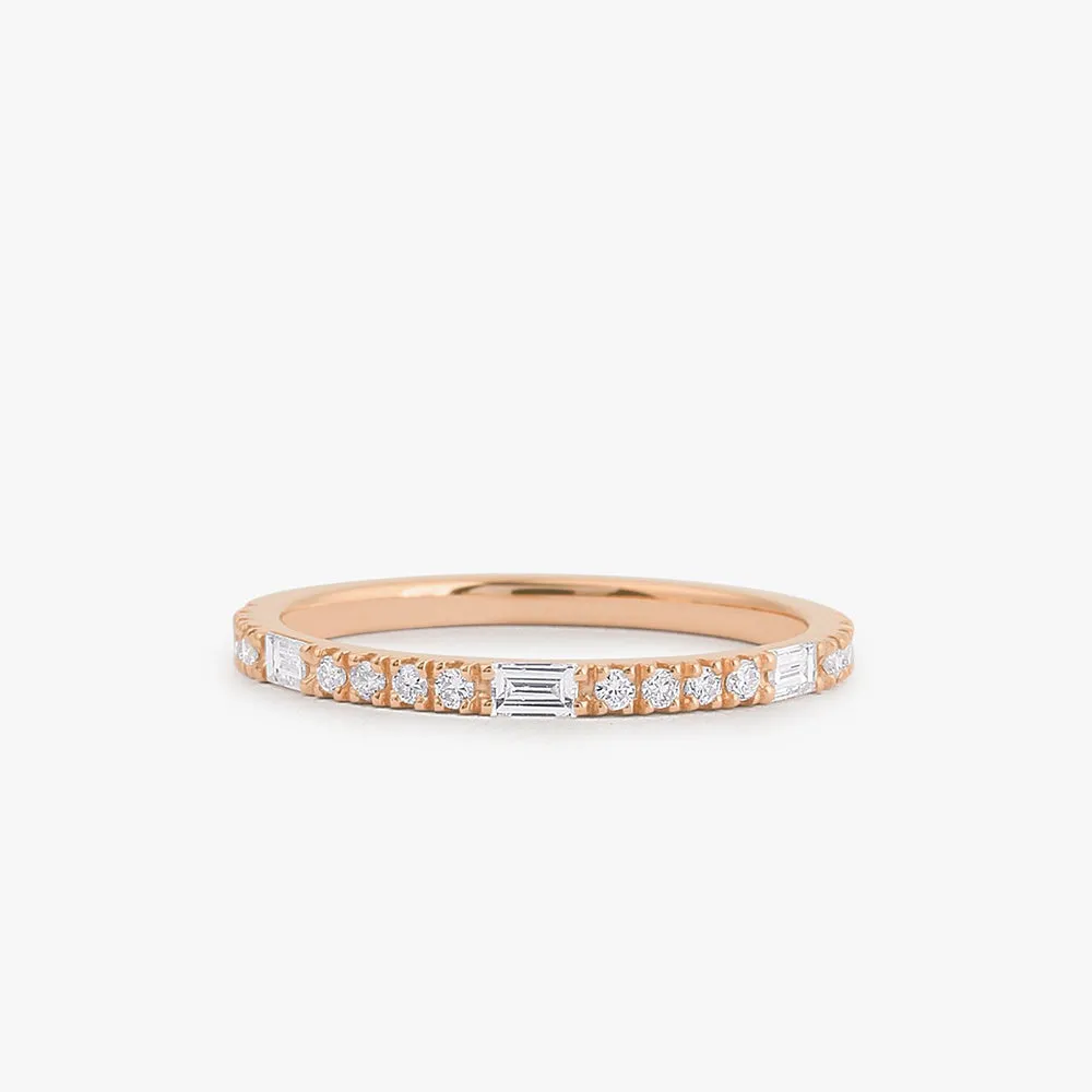 14K Gold Baguette and Round Cut Diamond Wedding Band