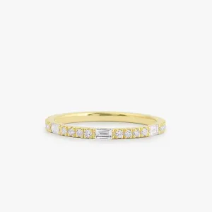 14K Gold Baguette and Round Cut Diamond Wedding Band