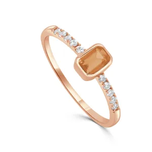 14K Gold Diamond & Citrine Bezel Ring