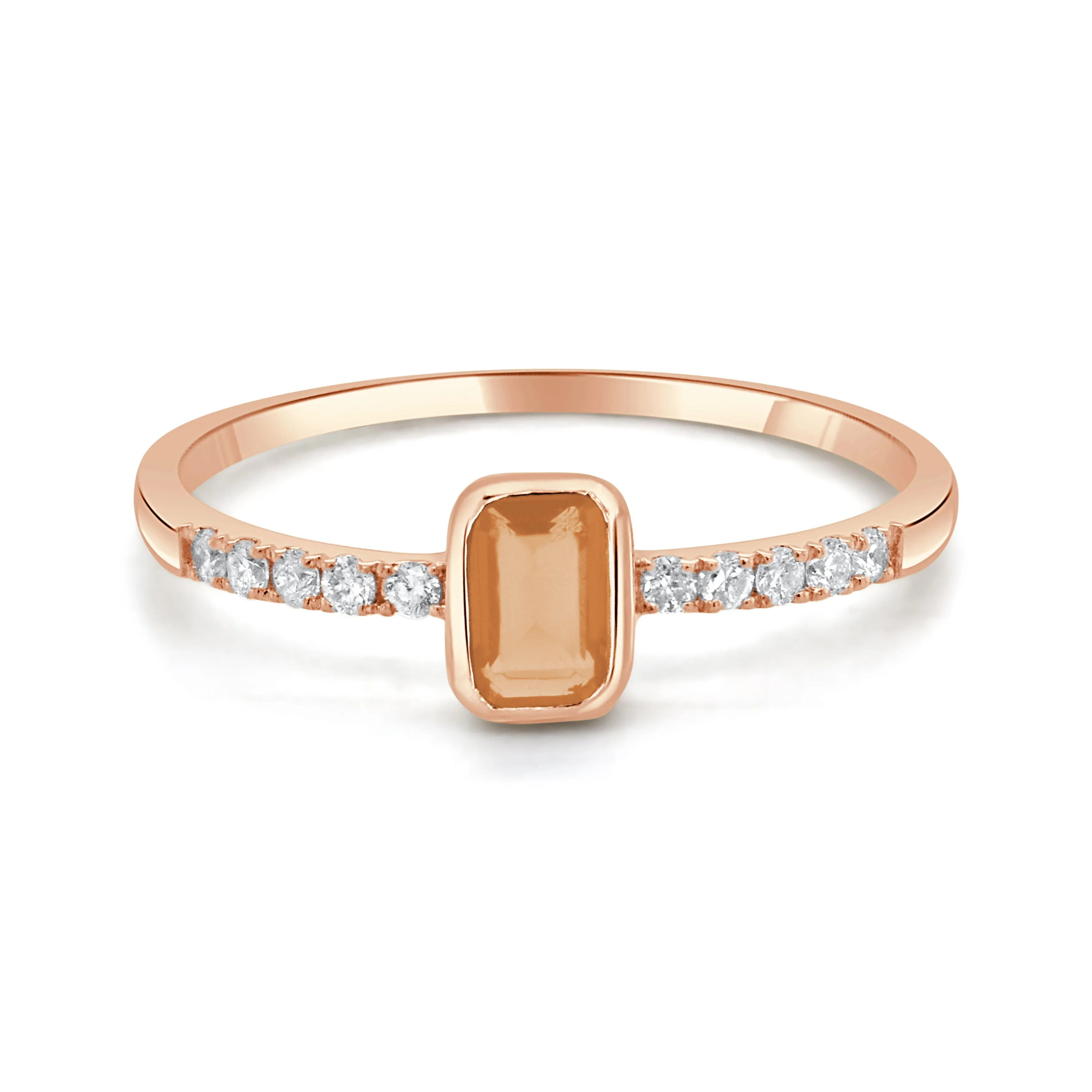 14K Gold Diamond & Citrine Bezel Ring