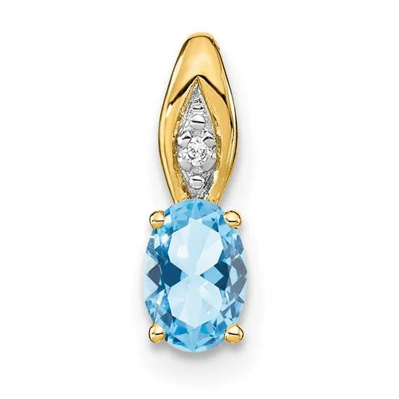 14k Gold Genuine Oval Gemstone & Diamond Pendants