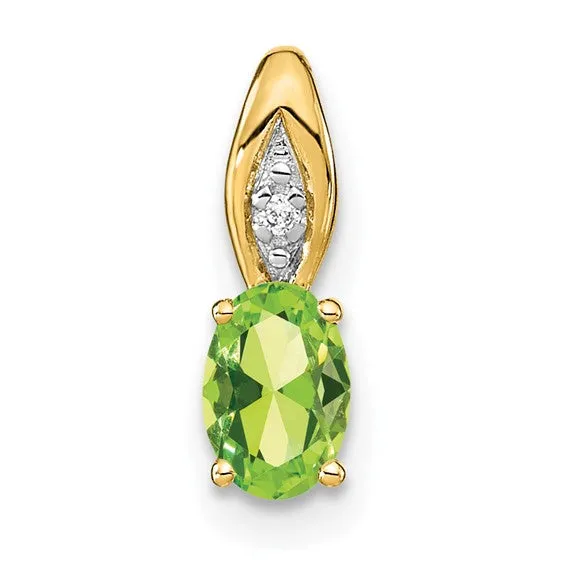 14k Gold Genuine Oval Gemstone & Diamond Pendants