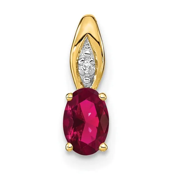 14k Gold Genuine Oval Gemstone & Diamond Pendants