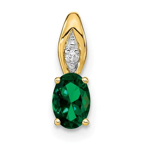 14k Gold Genuine Oval Gemstone & Diamond Pendants