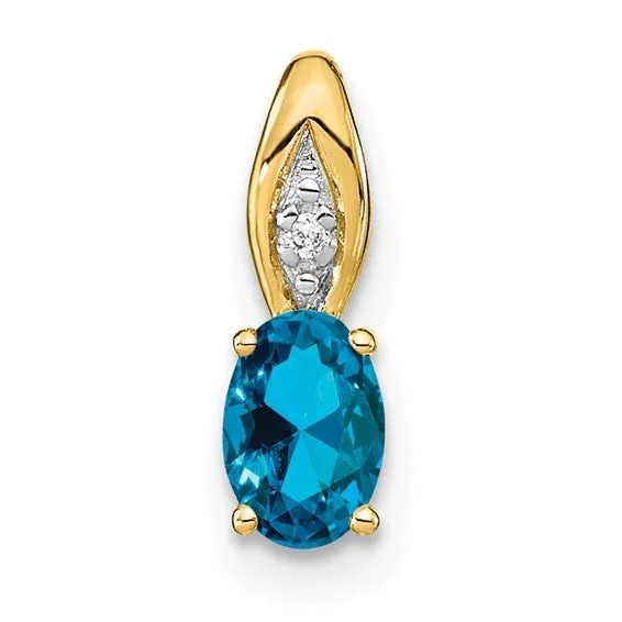 14k Gold Genuine Oval Gemstone & Diamond Pendants