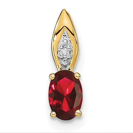 14k Gold Genuine Oval Gemstone & Diamond Pendants