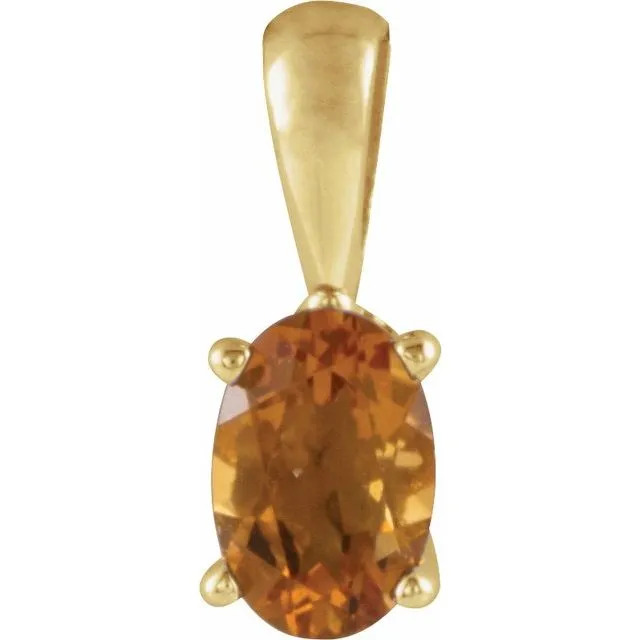 14K Gold Oval Gemstone 6x4mm Scroll Set Pendants