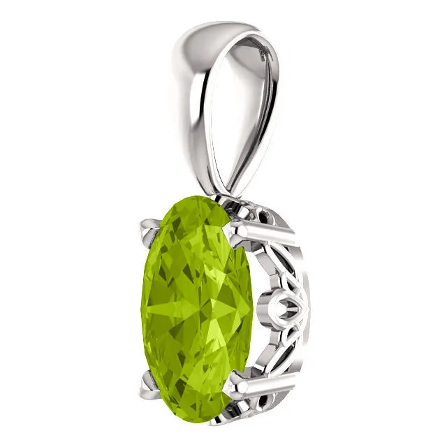 14K Gold Oval Gemstone 6x4mm Scroll Set Pendants