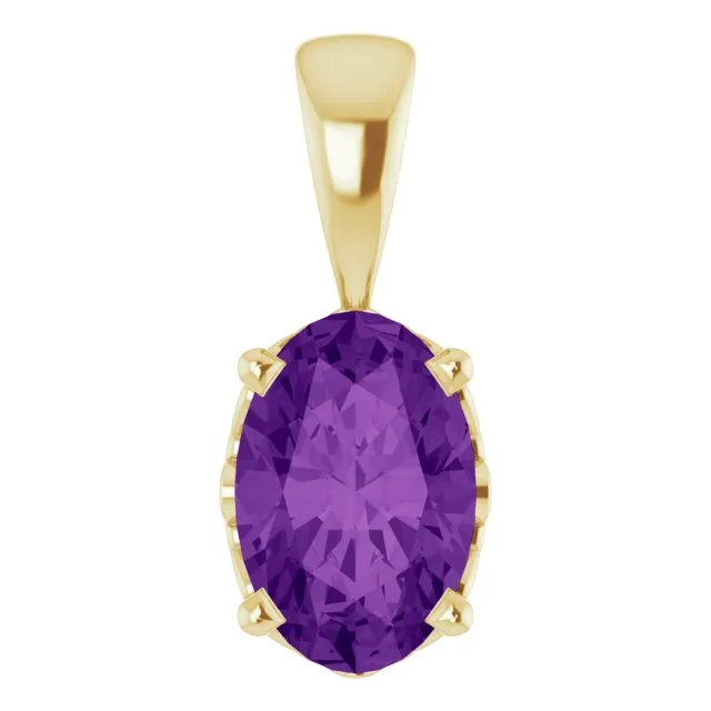 14K Gold Oval Gemstone 6x4mm Scroll Set Pendants