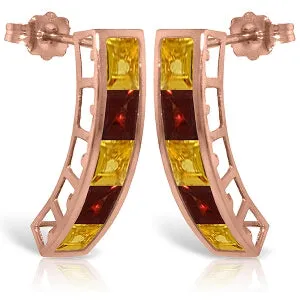 14K Solid Rose Gold Earrings w/ Natural Citrines & Garnets