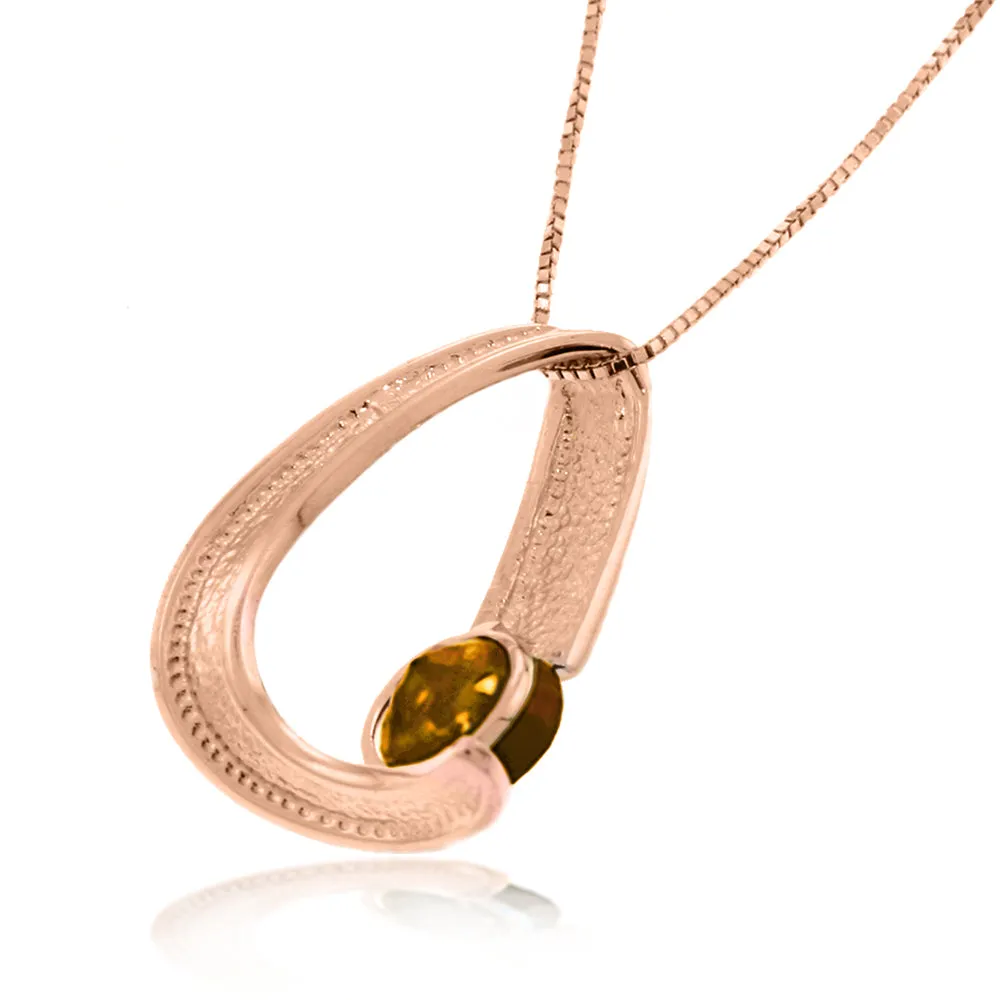 14K Solid Rose Gold Modern Necklace w/ Natural Citrine