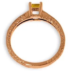 14K Solid Rose Gold Ring Natural Diamond & Citrine Jewelry