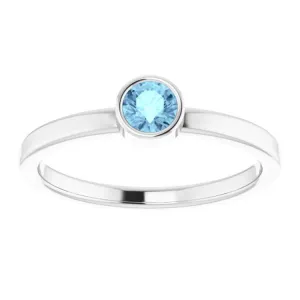 14K White 4 mm Natural Aquamarine Ring
