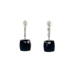 14k White Gold Onyx Dangle Earrings (I8014)