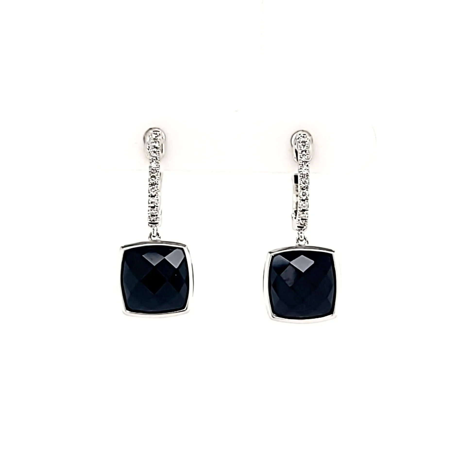 14k White Gold Onyx Dangle Earrings (I8014)