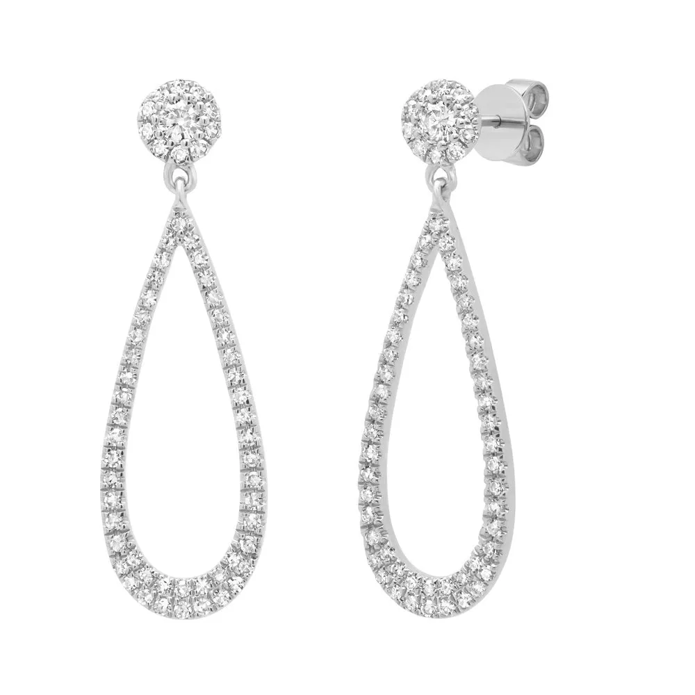 14K White Gold Open Pear Diamond Dangle Earrings