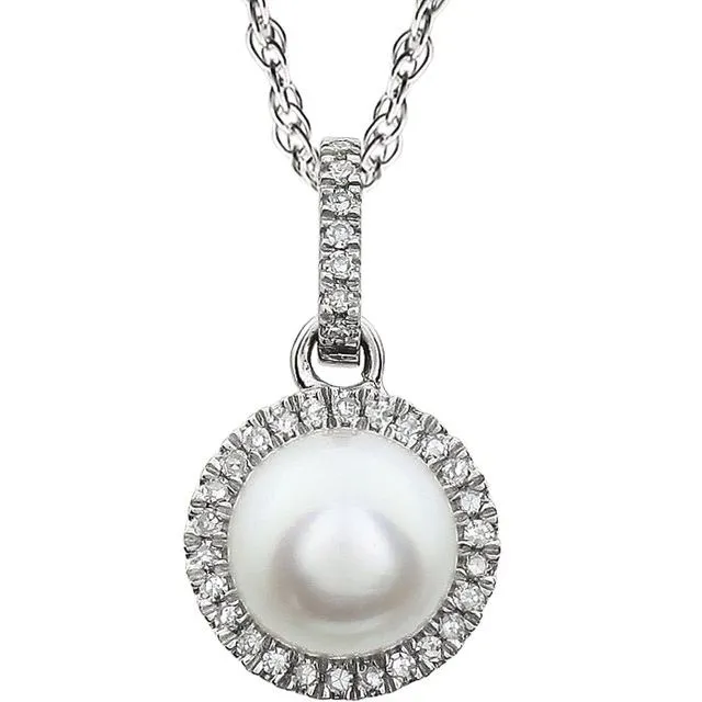 14k White Gold Sky Gemstone & Diamond Halo Necklace