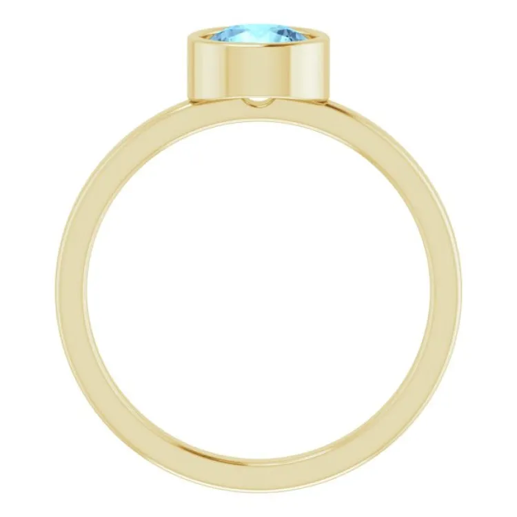 14K Yellow 6 mm Natural Aquamarine Ring