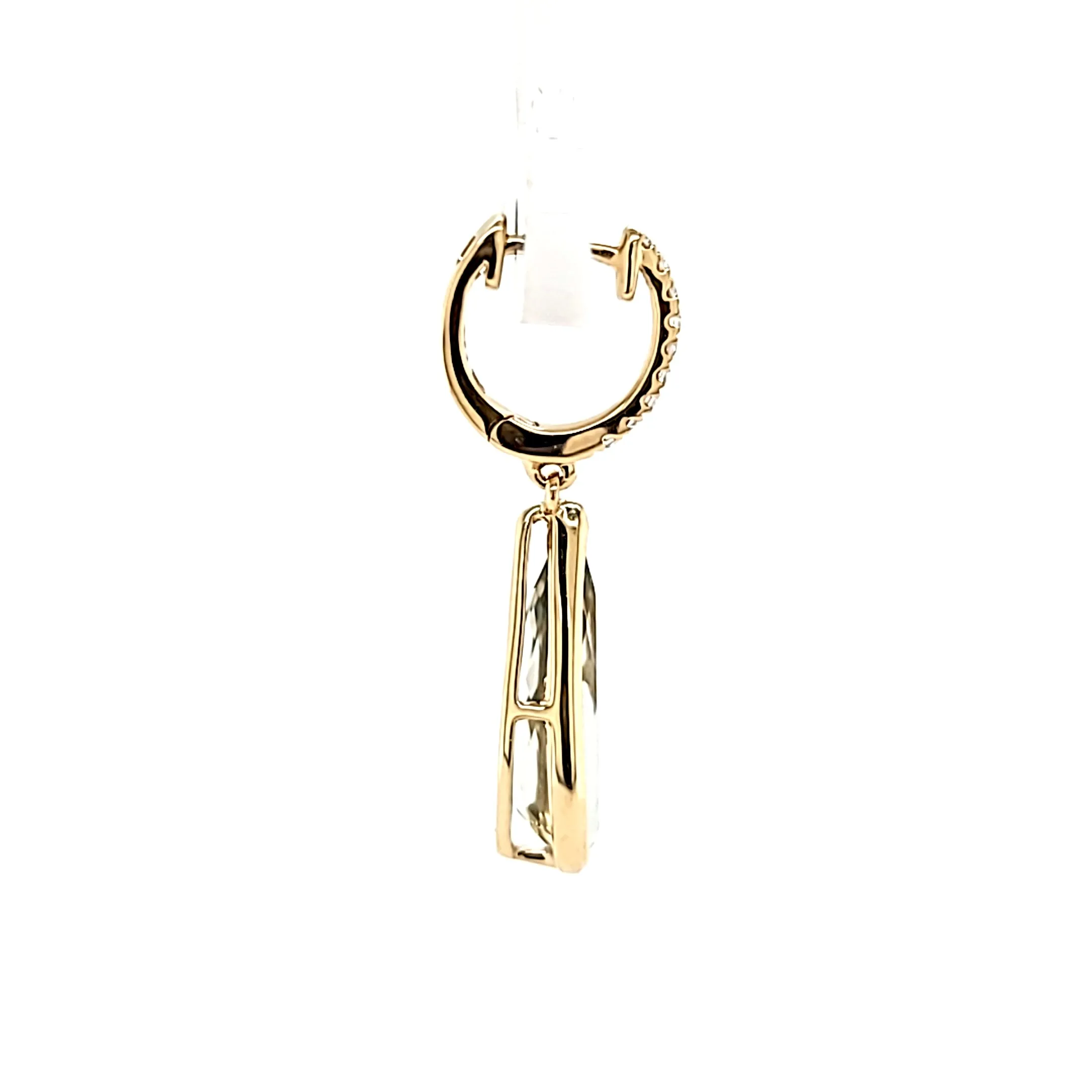 14k Yellow Gold Green Amethyst Dangle Earrings (I8016)
