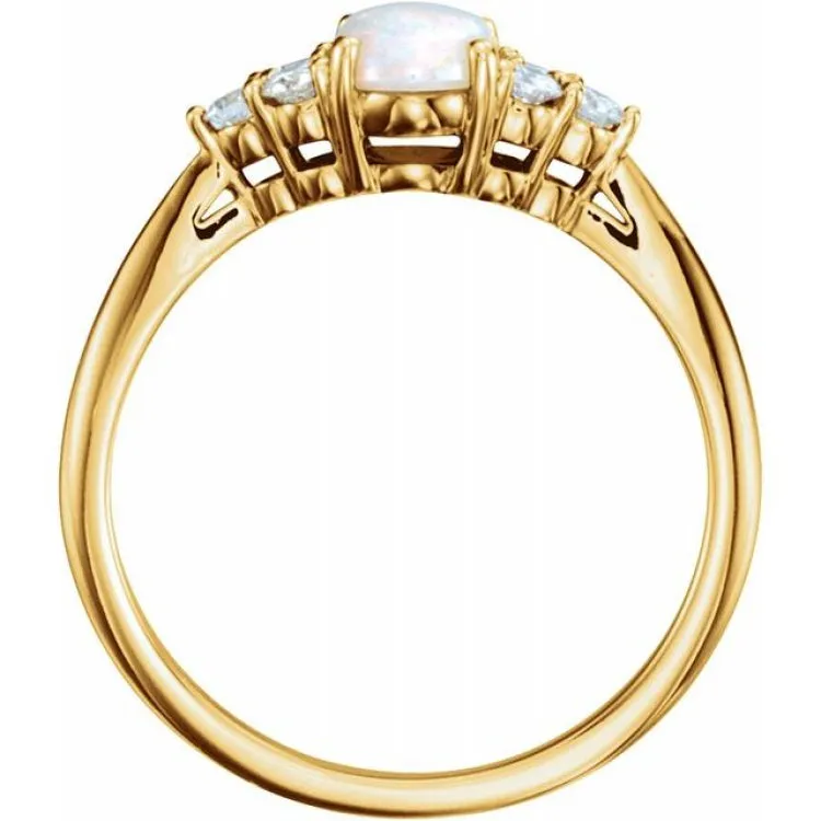 14K Yellow Natural Opal & 1/5 CTW Natural Diamond Ring