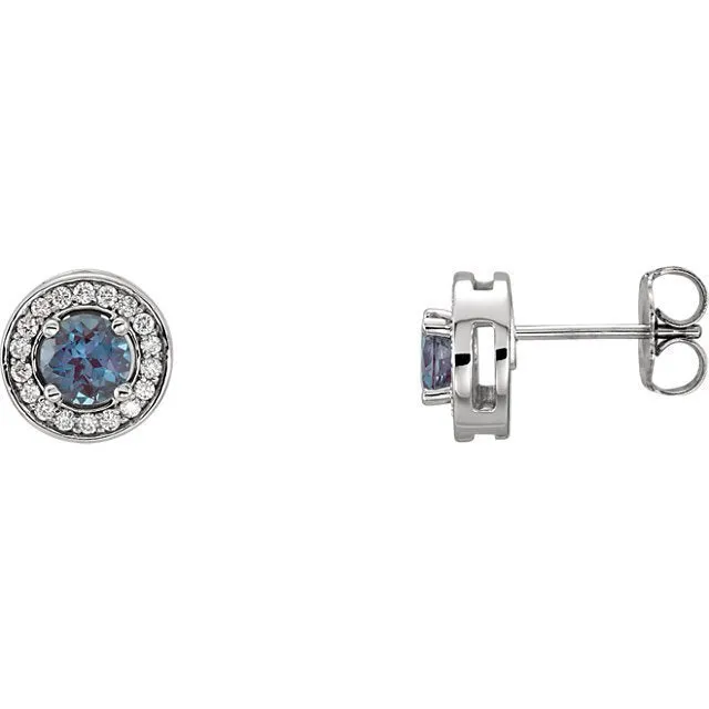 14KT GOLD 0.88 CTW ALEXANDRITE & 1/5 CTW DIAMOND HALO EARRINGS