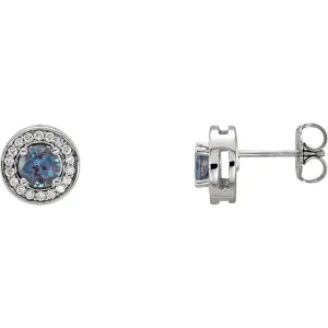 14KT GOLD 0.88 CTW ALEXANDRITE & 1/5 CTW DIAMOND HALO EARRINGS