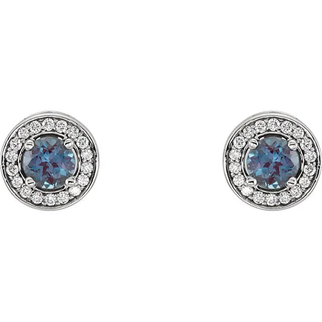 14KT GOLD 0.88 CTW ALEXANDRITE & 1/5 CTW DIAMOND HALO EARRINGS