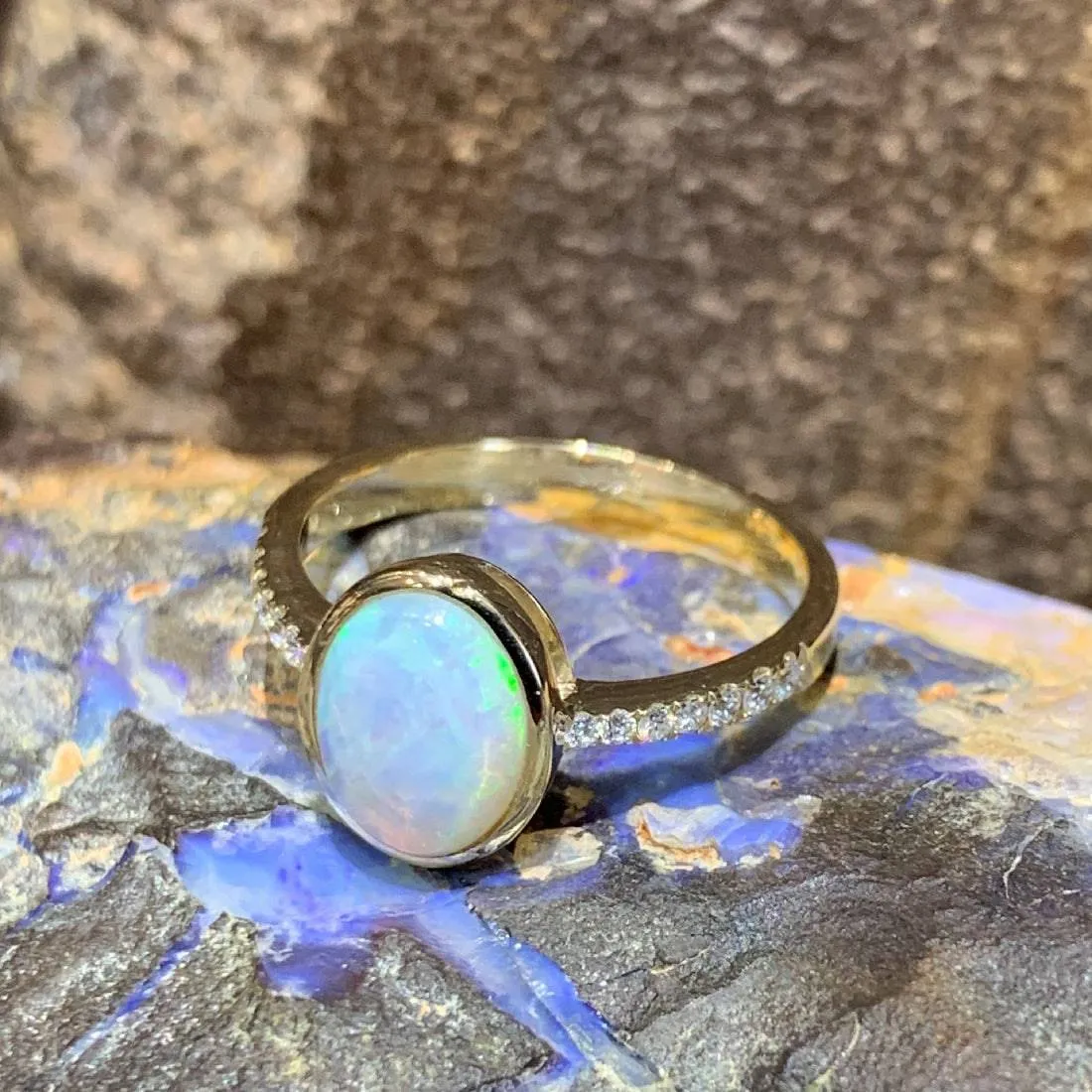 14kt Yellow Gold Opal and Diamond ring 2