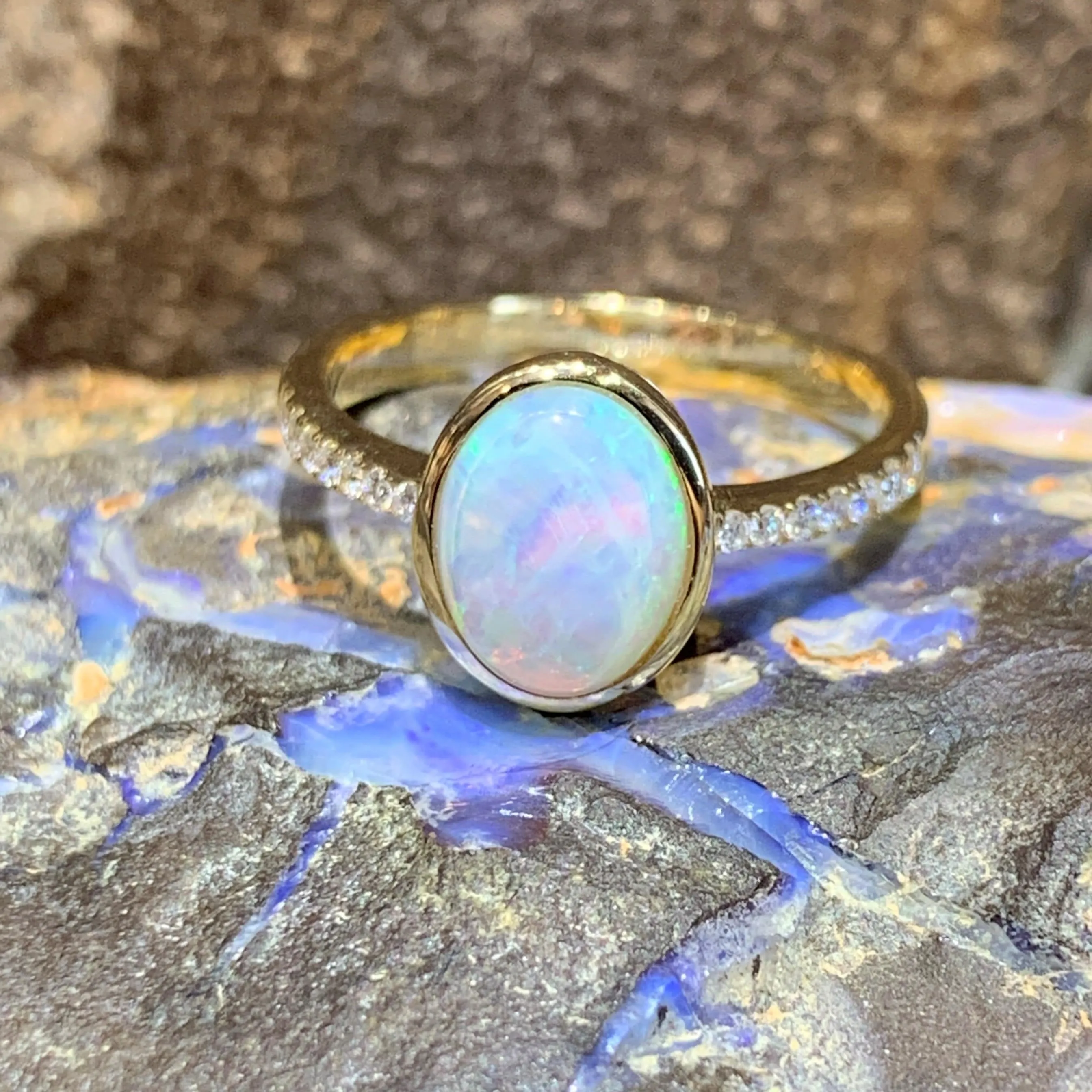 14kt Yellow Gold Opal and Diamond ring 2