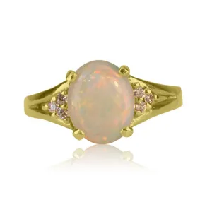 14kt Yellow Gold White Opal diamond ring