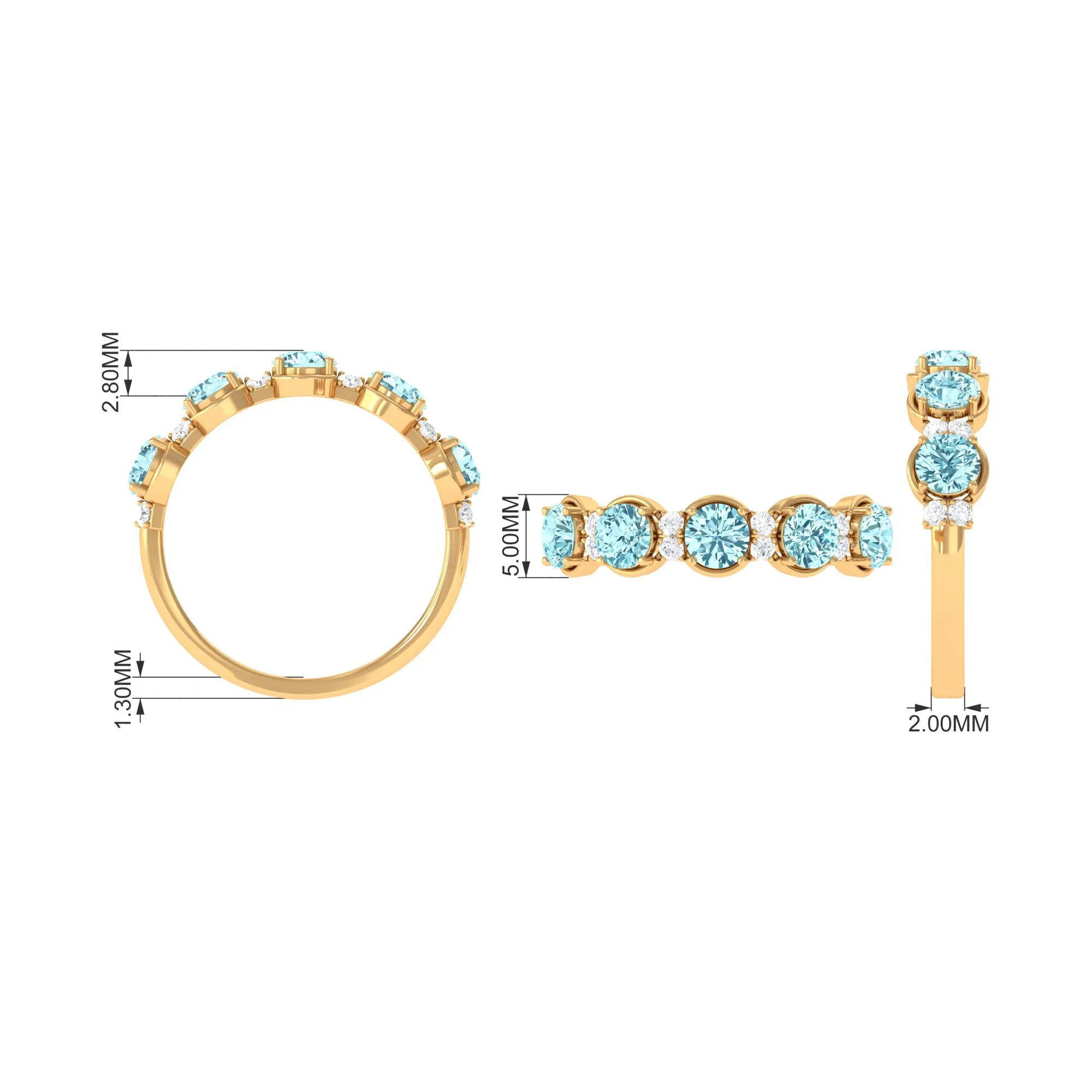 1.5 Carat Round Aquamarine Half Eternity Band with Diamond