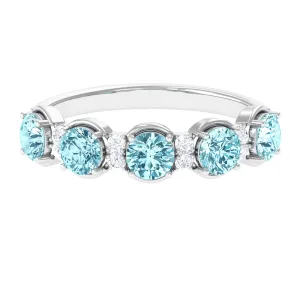 1.5 Carat Round Aquamarine Half Eternity Band with Diamond