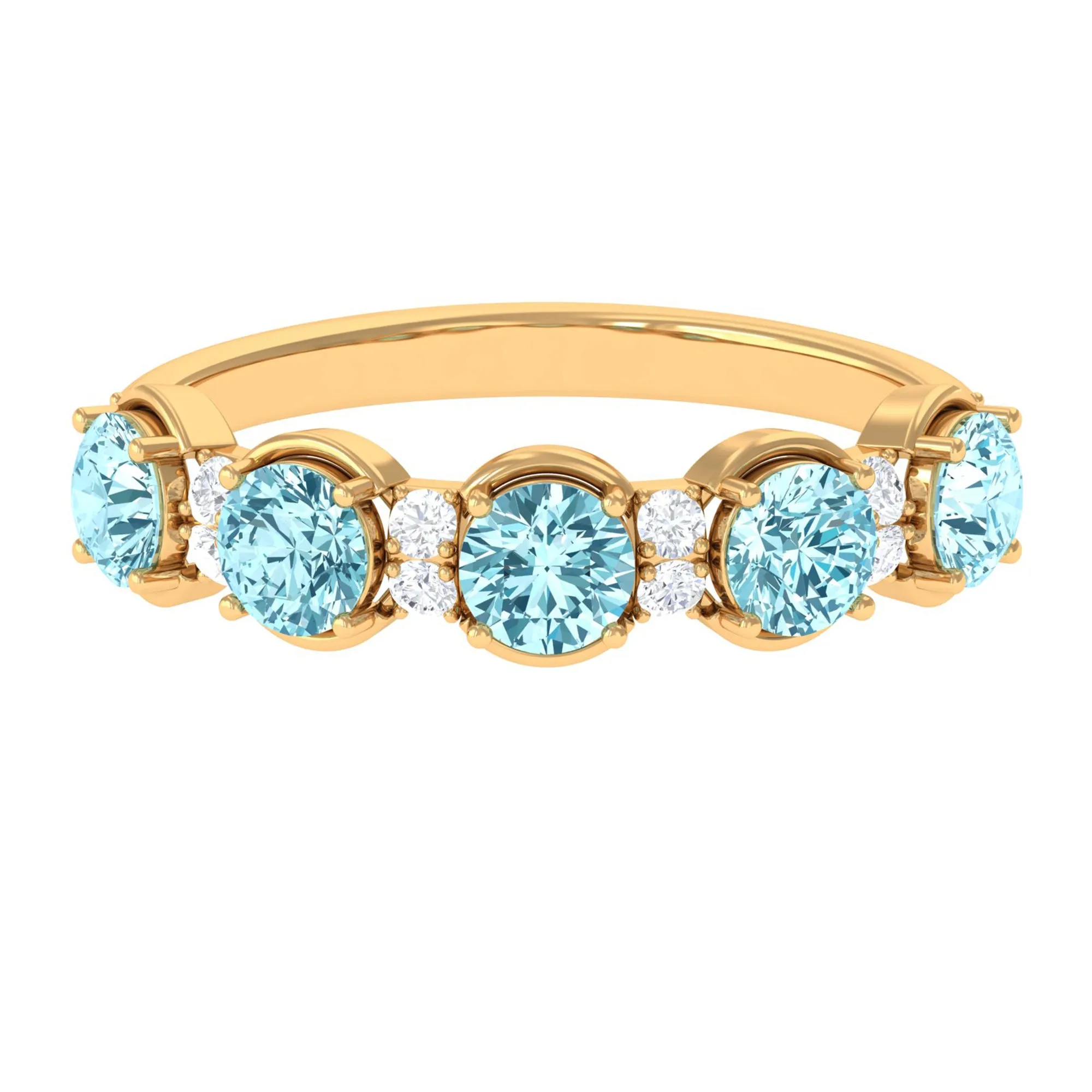 1.5 Carat Round Aquamarine Half Eternity Band with Diamond