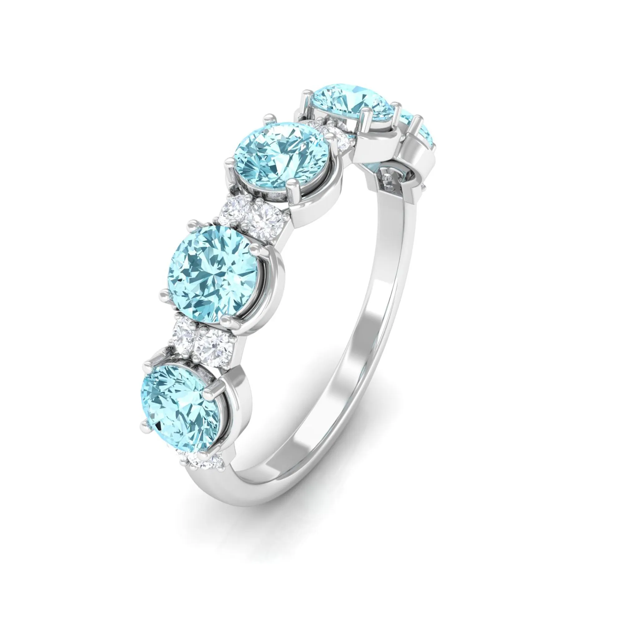 1.5 Carat Round Aquamarine Half Eternity Band with Diamond