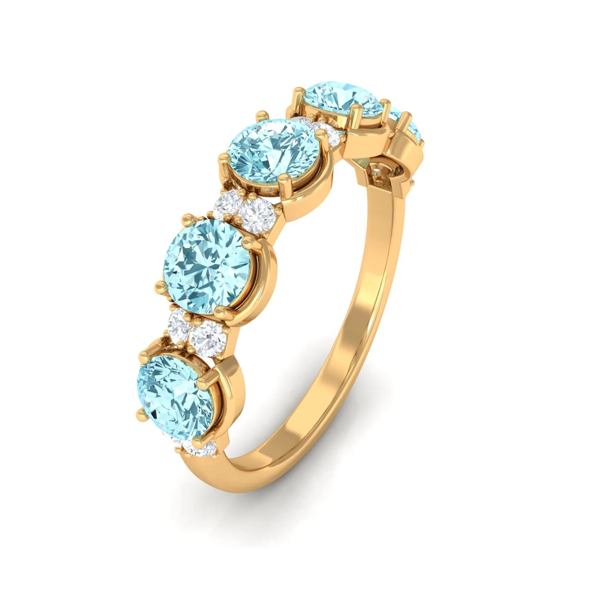 1.5 Carat Round Aquamarine Half Eternity Band with Diamond