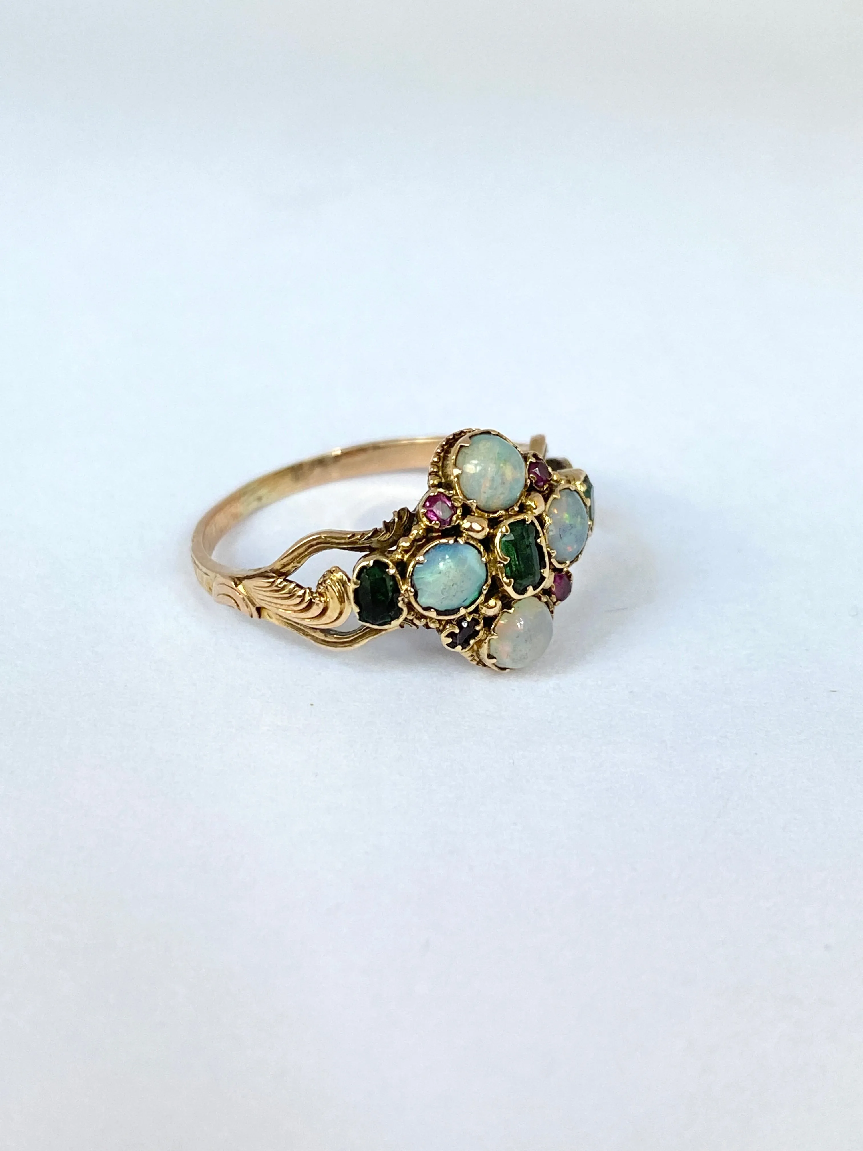 15ct Gold, Antique, Victorian Opal, Emerald and Ruby Ring